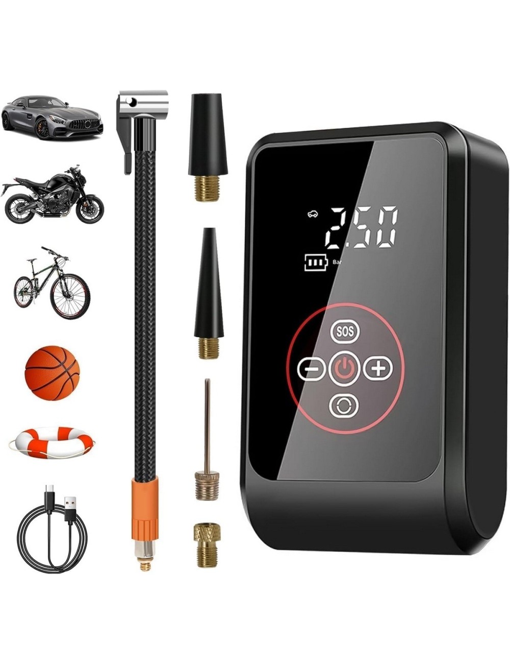 Compresor De Aire Portátil Digital Hasta 150 Psi Recargable Negro 7.4v 50hz/60hz Monofásica