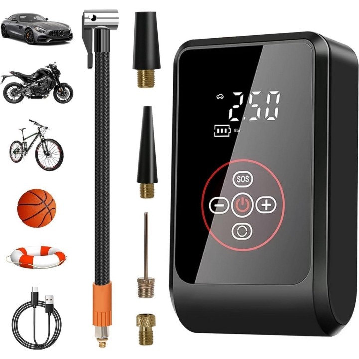 Compresor De Aire Portátil Digital Hasta 150 Psi Recargable Negro 7.4v 50hz/60hz Monofásica