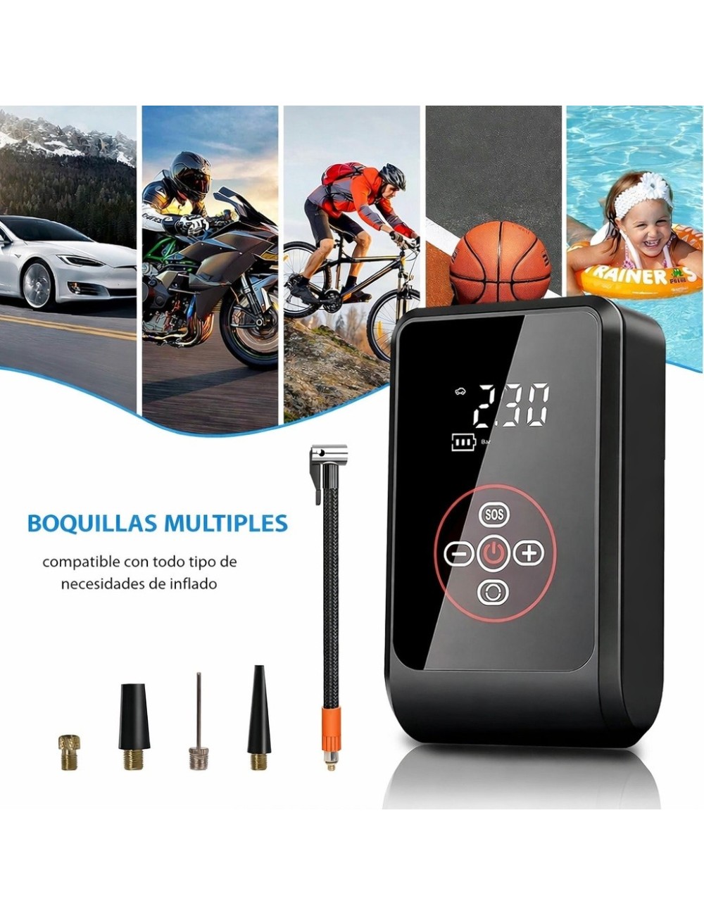 Compresor De Aire Portátil Digital Hasta 150 Psi Recargable Negro 7.4v 50hz/60hz Monofásica
