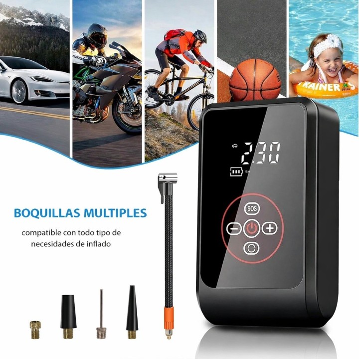 Compresor De Aire Portátil Digital Hasta 150 Psi Recargable Negro 7.4v 50hz/60hz Monofásica