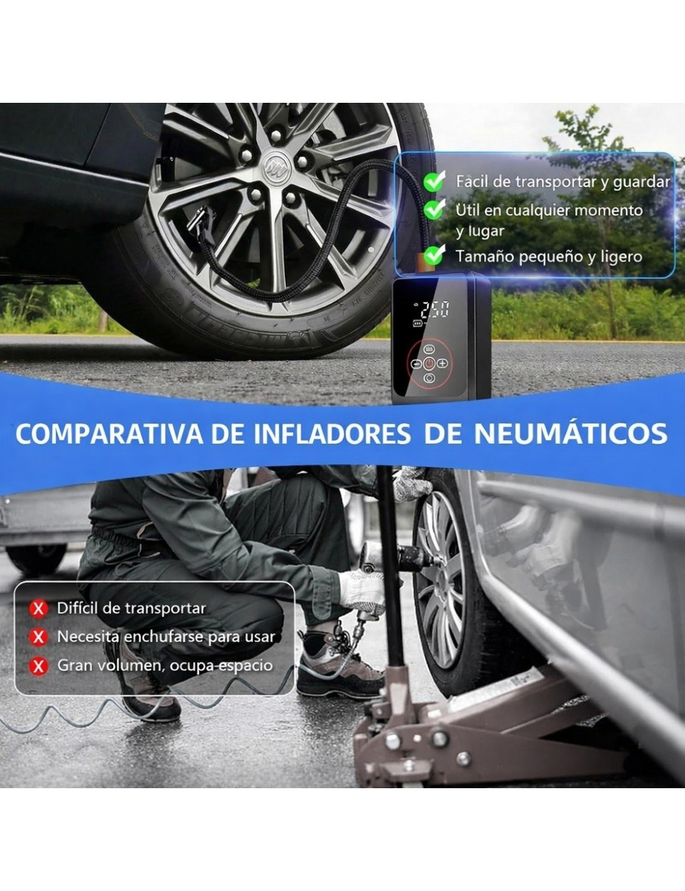 Compresor De Aire Portátil Digital Hasta 150 Psi Recargable Negro 7.4v 50hz/60hz Monofásica