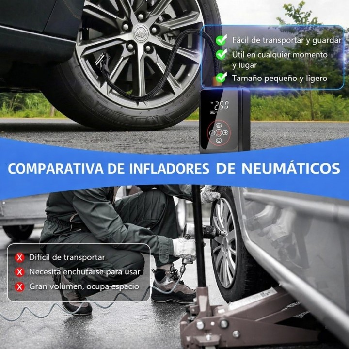 Compresor De Aire Portátil Digital Hasta 150 Psi Recargable Negro 7.4v 50hz/60hz Monofásica