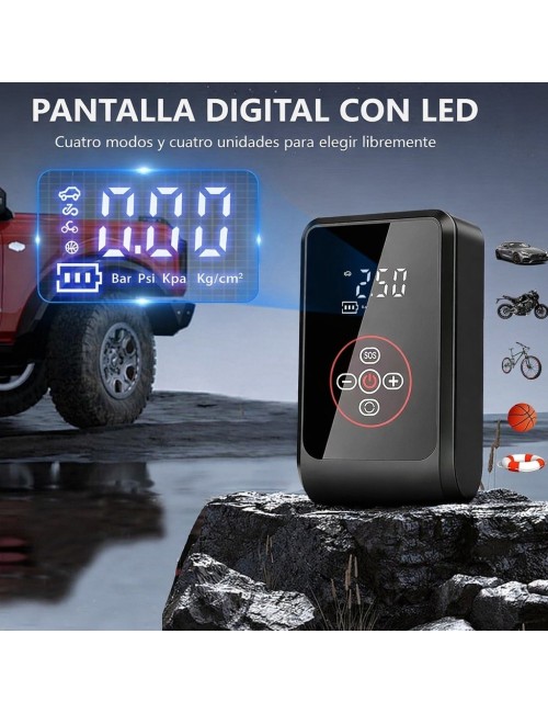 Compresor De Aire Portátil Digital Hasta 150 Psi Recargable Negro 7.4v 50hz/60hz Monofásica