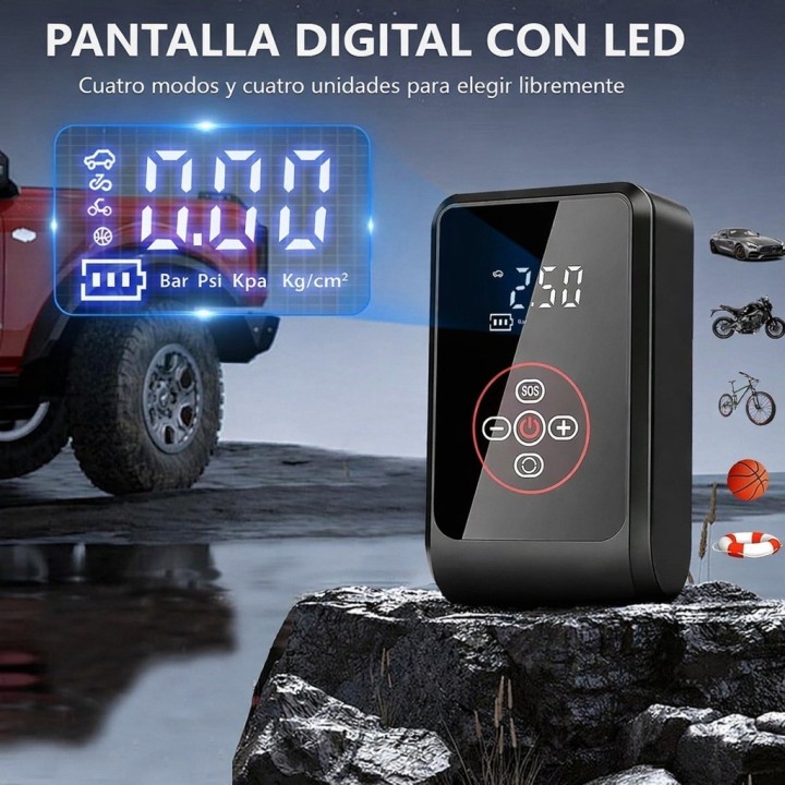 Compresor De Aire Portátil Digital Hasta 150 Psi Recargable Negro 7.4v 50hz/60hz Monofásica