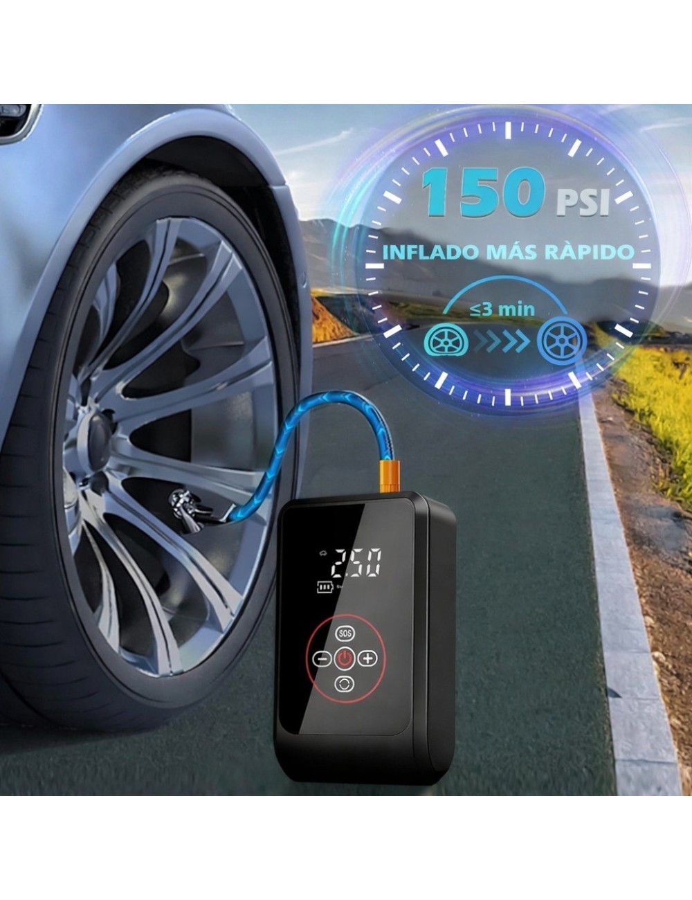 Compresor De Aire Portátil Digital Hasta 150 Psi Recargable Negro 7.4v 50hz/60hz Monofásica