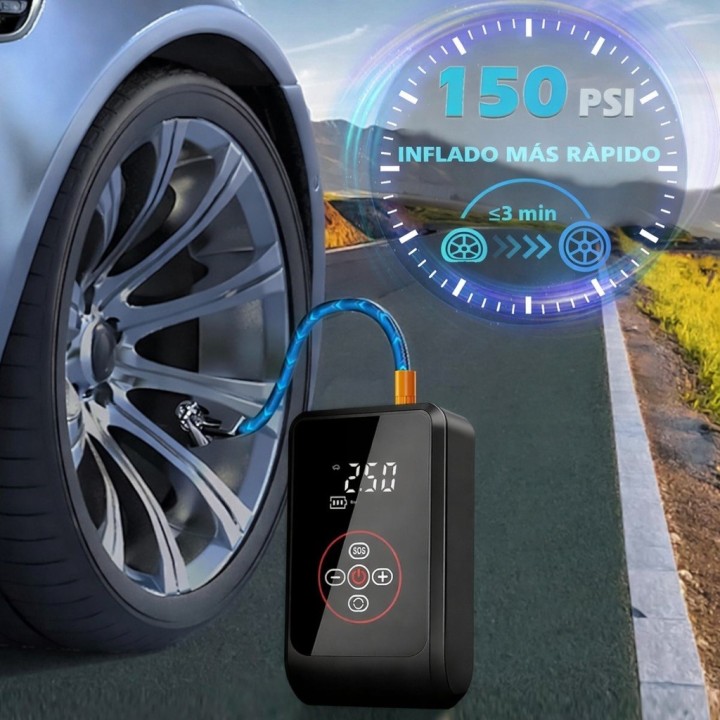 Compresor De Aire Portátil Digital Hasta 150 Psi Recargable Negro 7.4v 50hz/60hz Monofásica