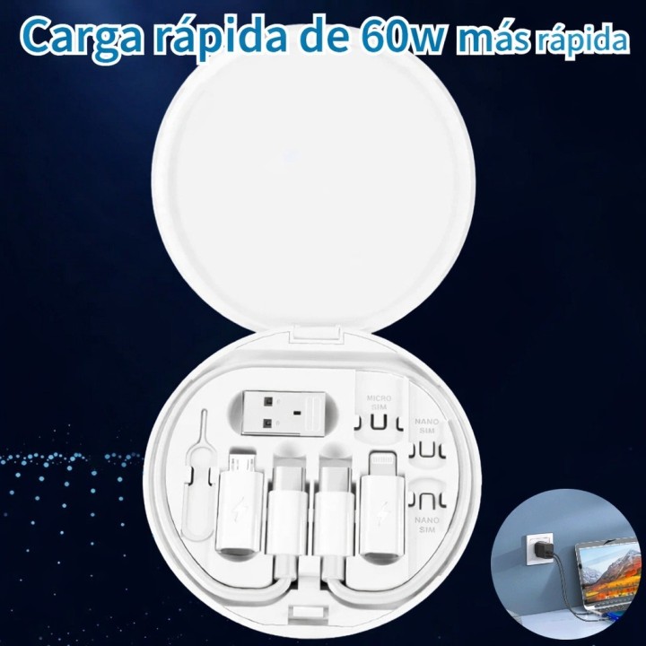 Kit Cable Multifuncional 6 En 1 Portátil Universal Usb Carga Negro