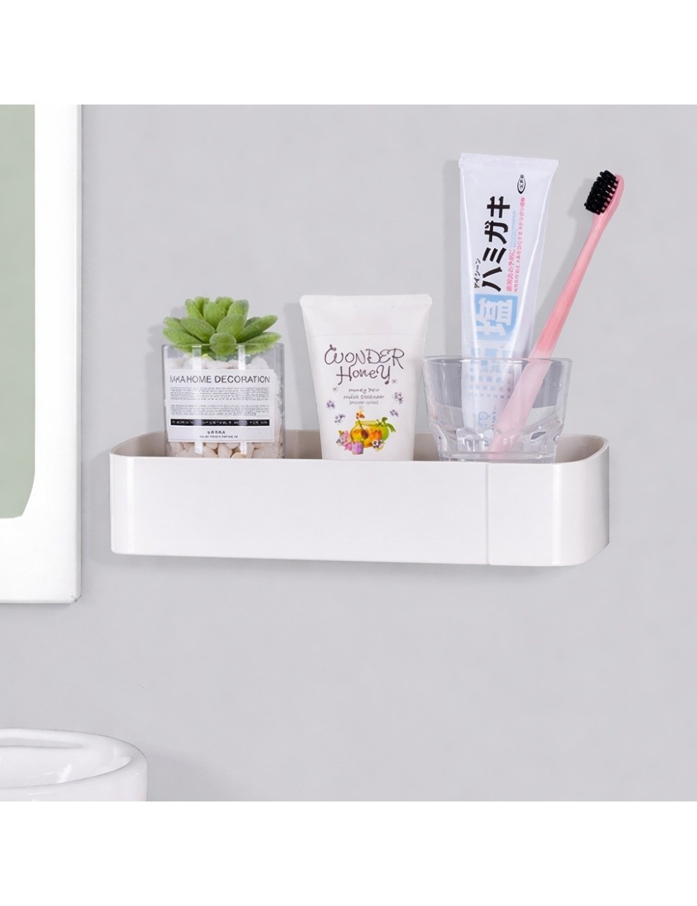 Organizador De Baño Adhesivo Con Drenaje Y Ganchos Multiusos Blanco