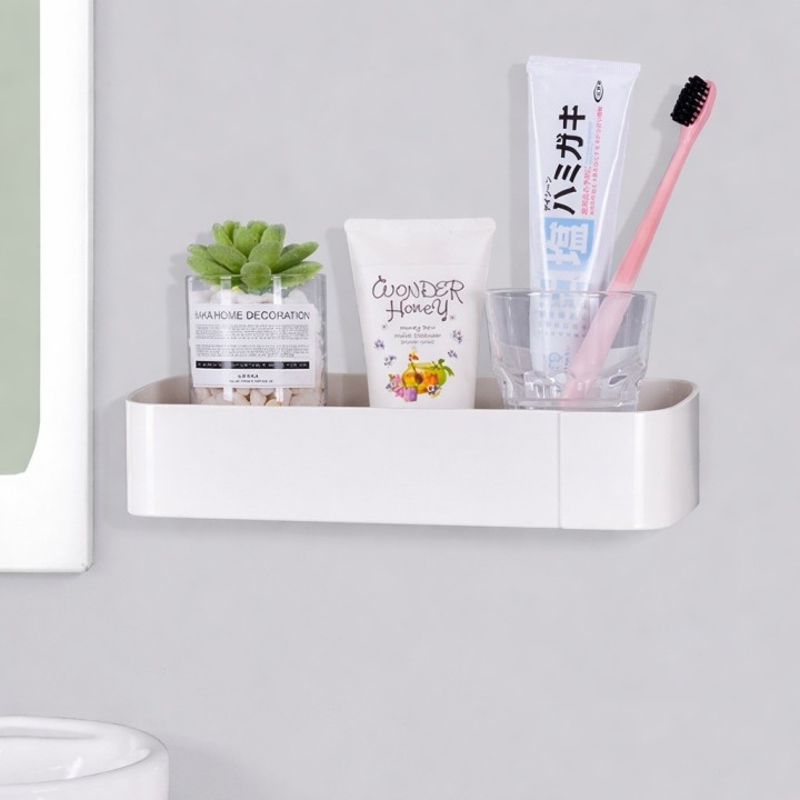 Organizador De Baño Adhesivo Con Drenaje Y Ganchos Multiusos Blanco