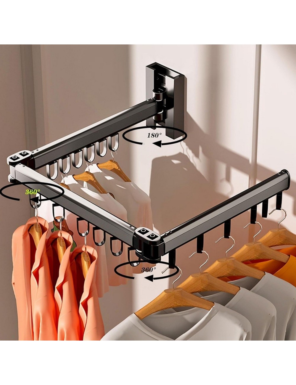 Tendedero De Ropa Plegable Ajustable 18 Ganchos Negro