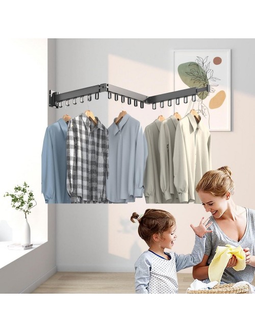 Tendedero De Ropa Plegable Ajustable 18 Ganchos Negro