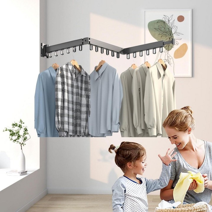 Tendedero De Ropa Plegable Ajustable 18 Ganchos Negro
