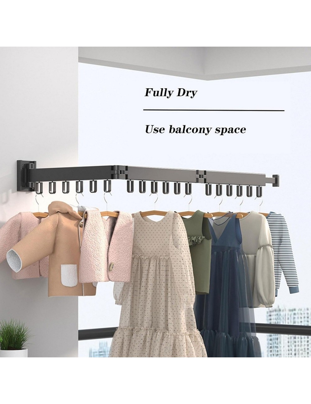Tendedero De Ropa Plegable Ajustable 18 Ganchos Negro