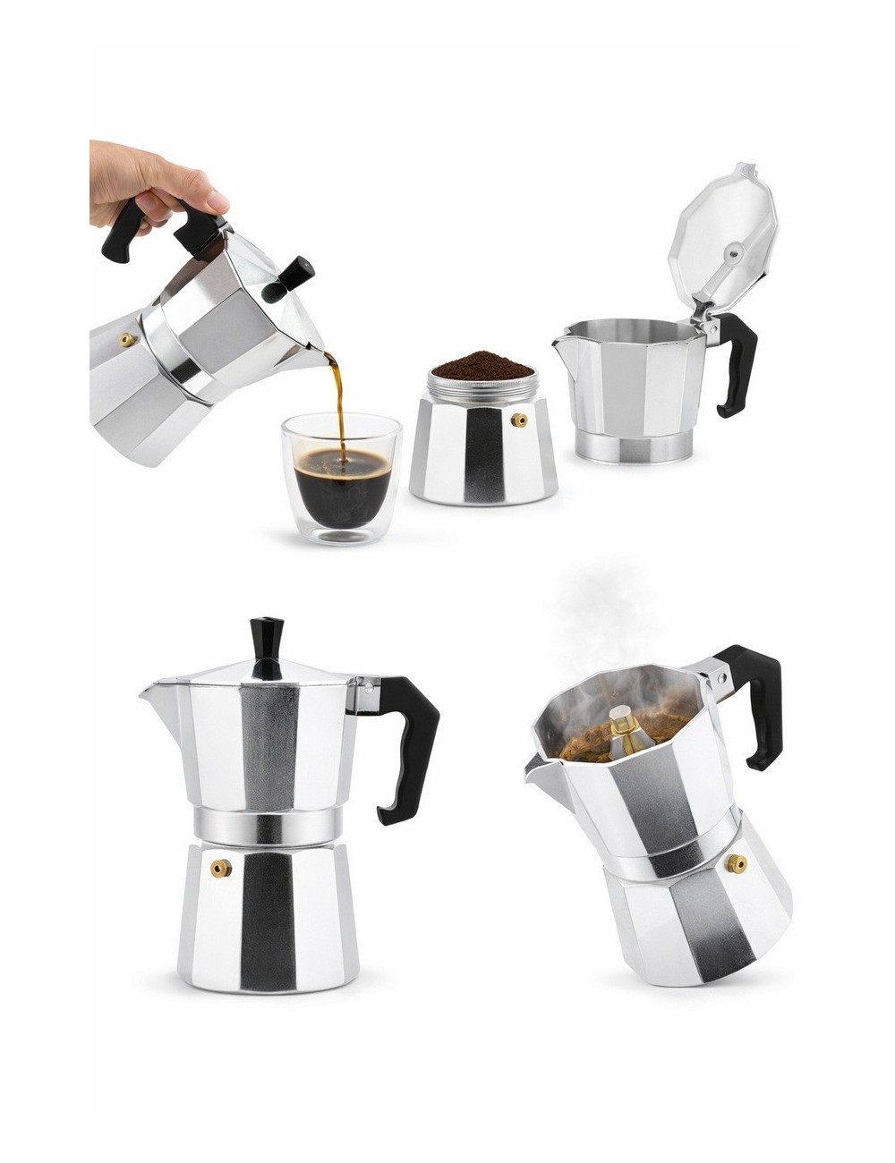 Cafetera Moka Manual Premium 3 Tazas 150 Ml Plateado 0