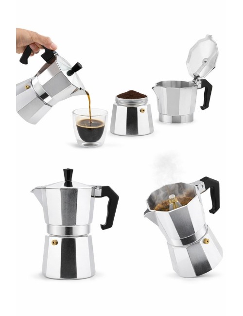 Cafetera Moka Manual Premium 3 Tazas 150 Ml Plateado 0
