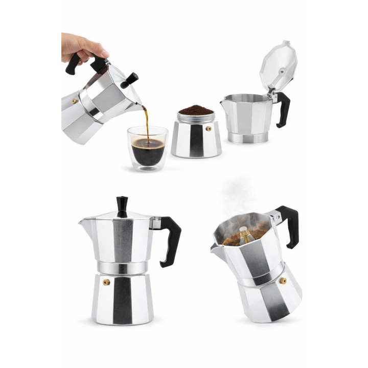 Cafetera Moka Manual Premium 3 Tazas 150 Ml Plateado 0