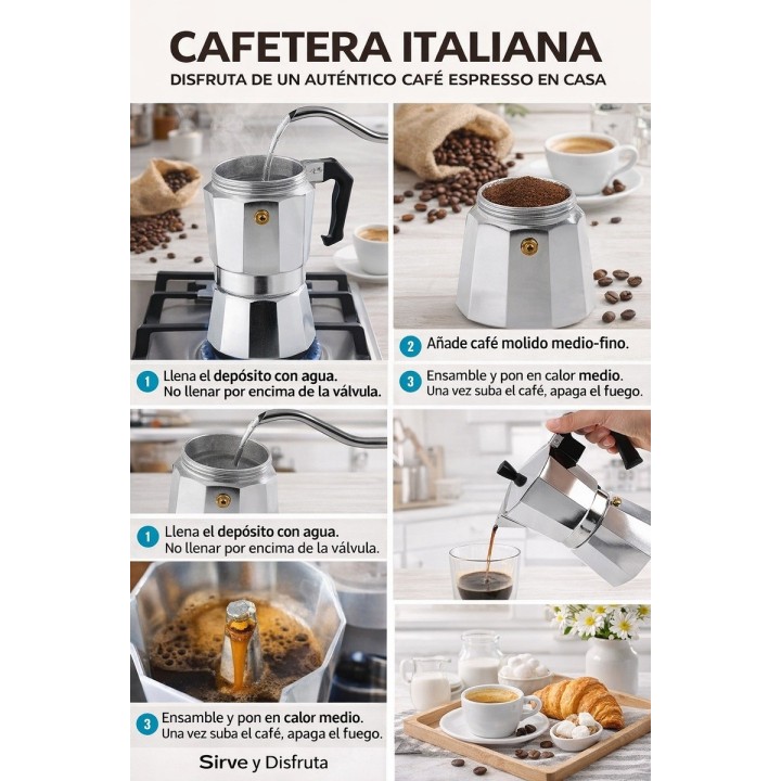 Cafetera Moka Manual Premium 6 Tazas 300 Ml Plateado 0