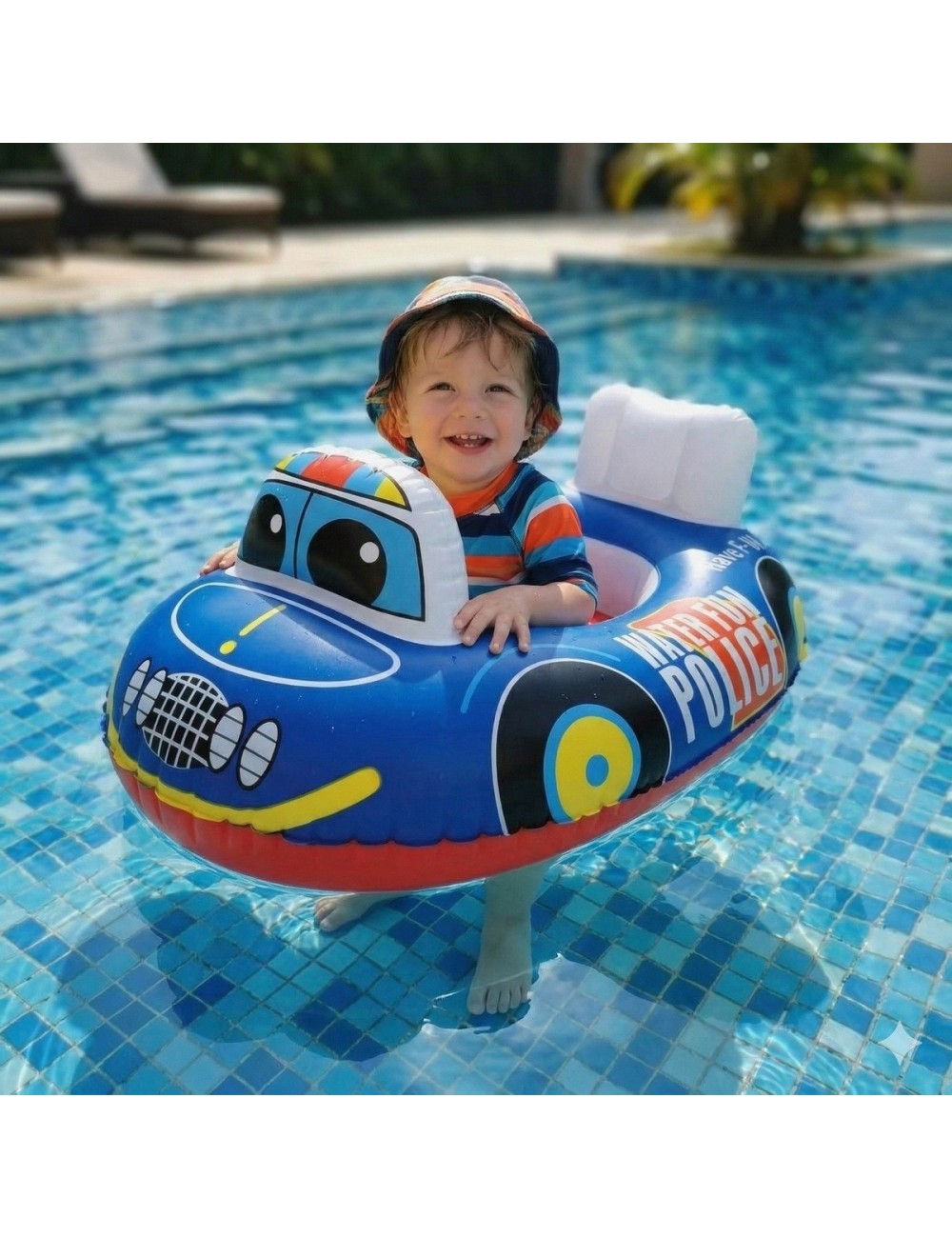 Flotador Inflable Carro Policia Bebé Volante Asiento Piscina Multicolor