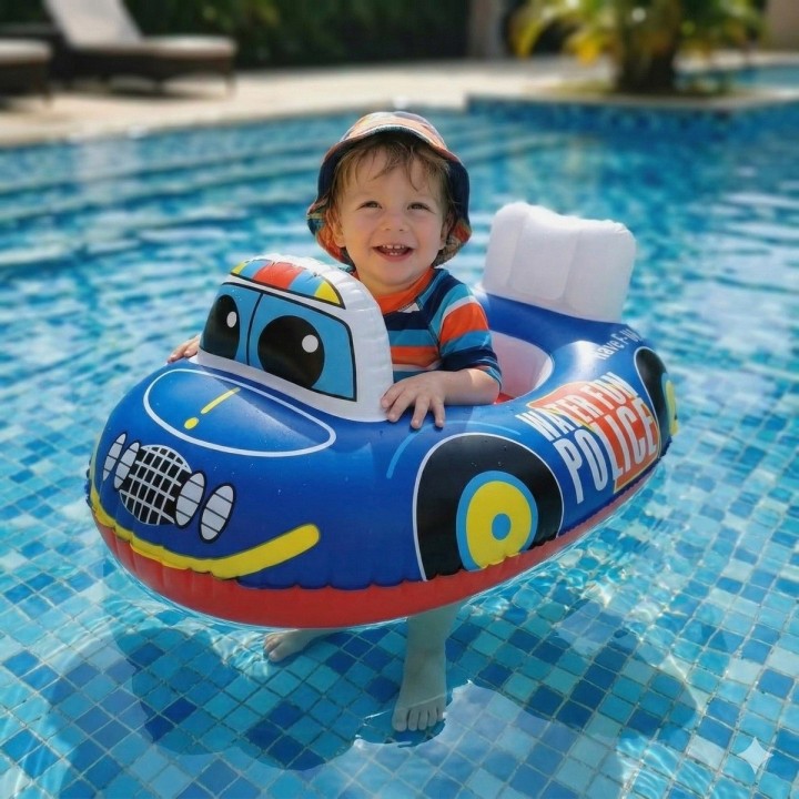 Flotador Inflable Carro Policia Bebé Volante Asiento Piscina Multicolor