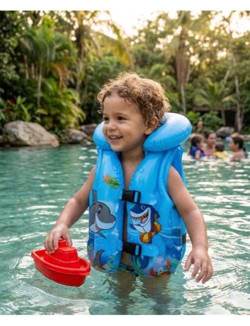 Chaleco Inflable Flotador Tiburon Unisex Pisicina Multicolor