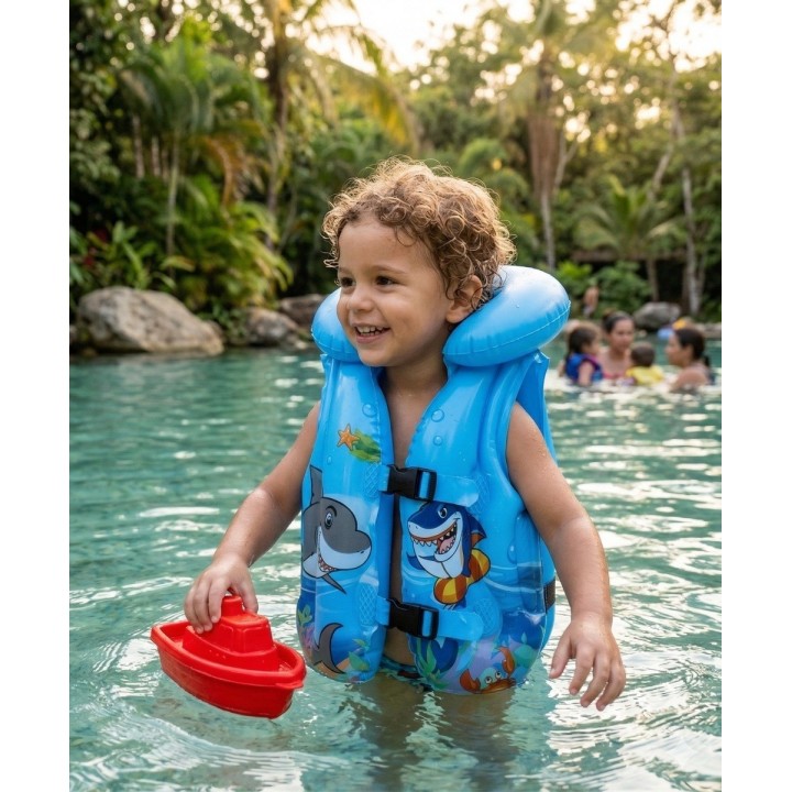 Chaleco Inflable Flotador Tiburon Unisex Pisicina Multicolor