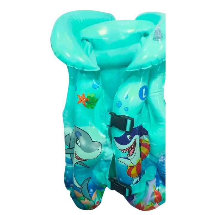 Chaleco Inflable Flotador Tiburon Unisex Pisicina Multicolor
