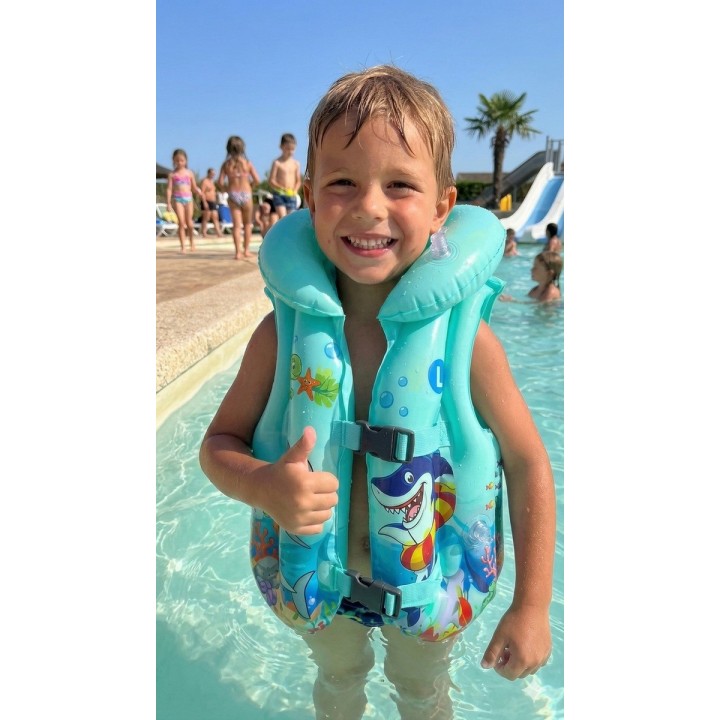 Chaleco Inflable Flotador Tiburon Unisex Pisicina Multicolor