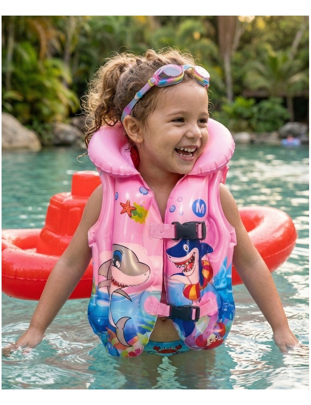 Chaleco Inflable Flotador Tiburon Unisex Pisicina Multicolor