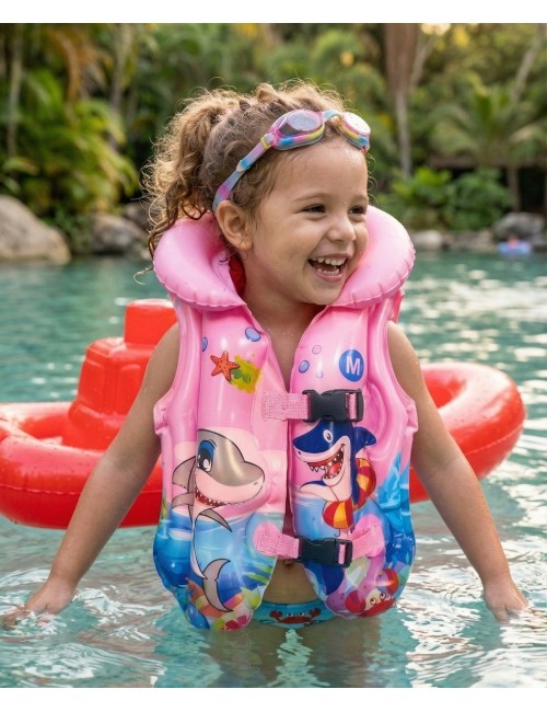 Chaleco Inflable Flotador Tiburon Unisex Pisicina Multicolor