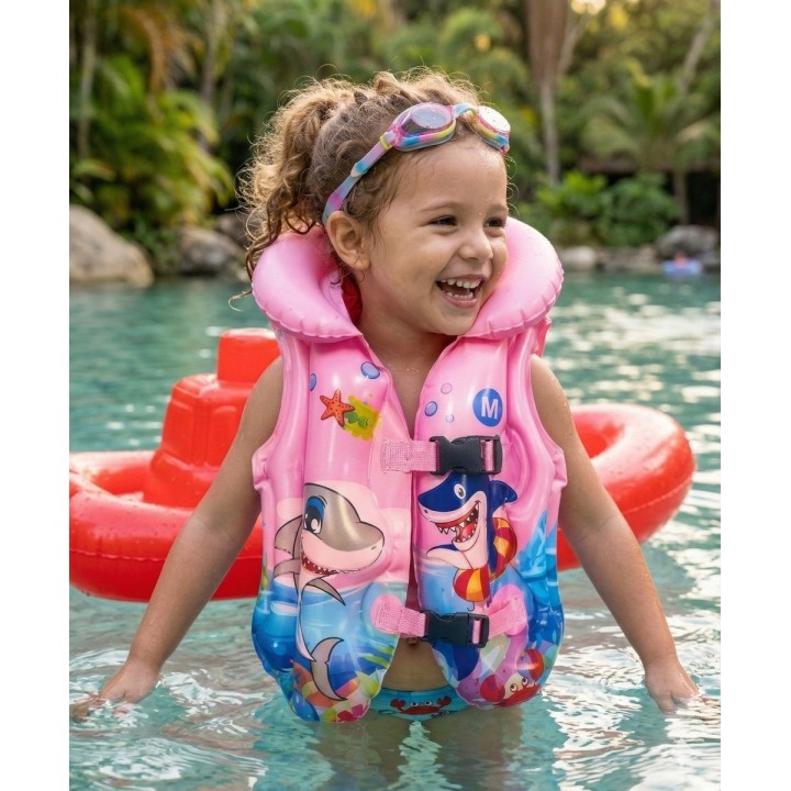 Chaleco Inflable Flotador Tiburon Unisex Pisicina Multicolor