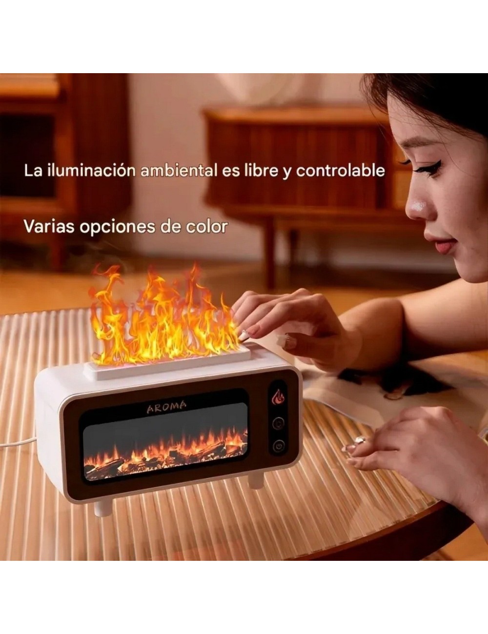 Difusor De Aroma Chimenea Retro Led Humidificador Elegante Blanco 5v