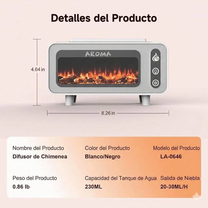 Difusor De Aroma Chimenea Retro Led Humidificador Elegante Blanco 5v