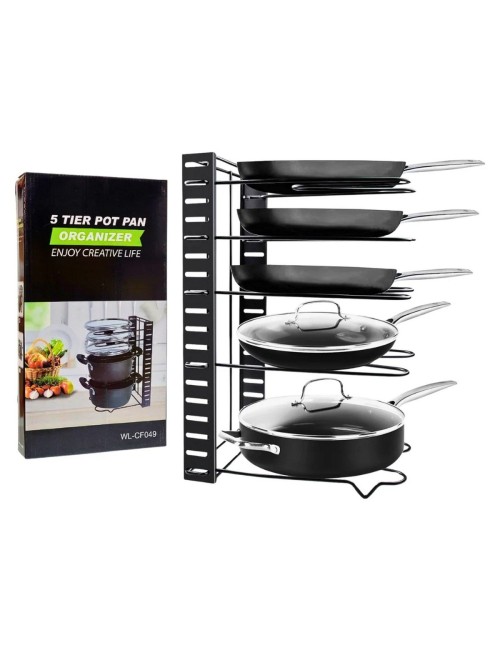 Organizador Estante De Ollas Y Sartenes Ajustable 5 Niveles Negro