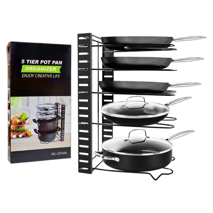 Organizador Estante De Ollas Y Sartenes Ajustable 5 Niveles Negro