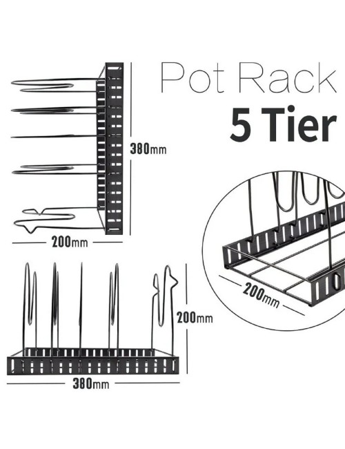 Organizador Estante De Ollas Y Sartenes Ajustable 5 Niveles Negro