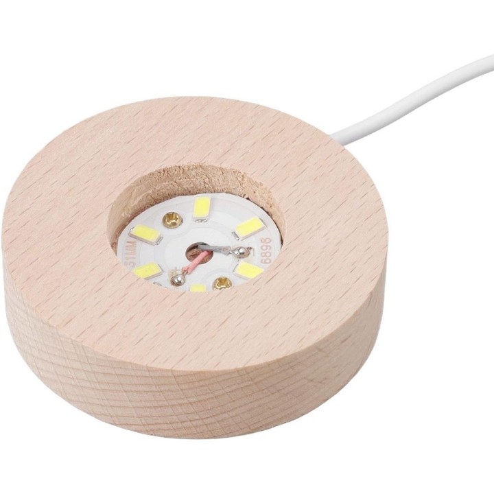 Lámpara Bola De Cristal Saturno 3d Led Base Madera Usb Beige 5v