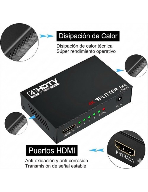 Splitter Hdmi 1x4 Divisor 4k Full Hd Input A Cuatro Output