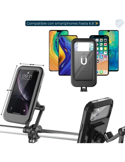 Soporte Celular Impermeable Moto Bici 360° Universal 6.8 Negro