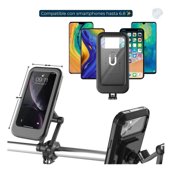 Soporte Celular Impermeable Moto Bici 360° Universal 6.8 Negro
