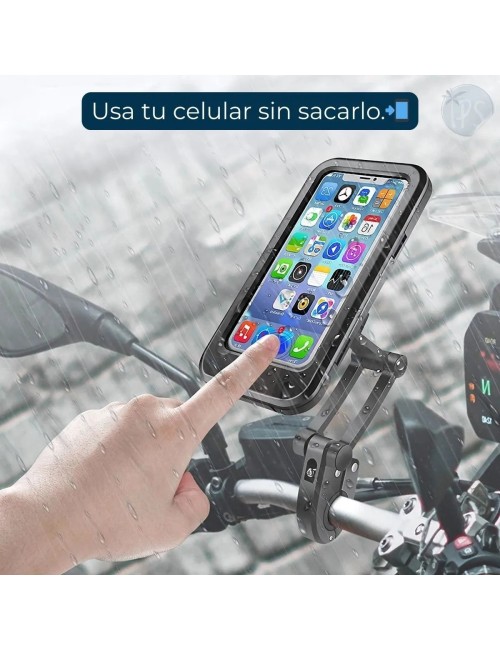 Soporte Celular Impermeable Moto Bici 360° Universal 6.8 Negro