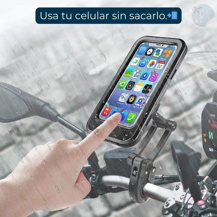 Soporte Celular Impermeable Moto Bici 360° Universal 6.8 Negro