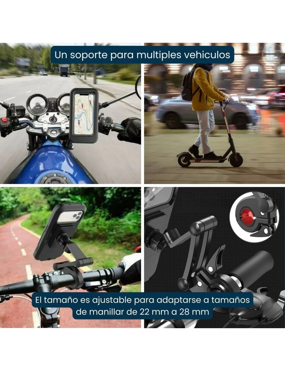 Soporte Celular Impermeable Moto Bici 360° Universal 6.8 Negro