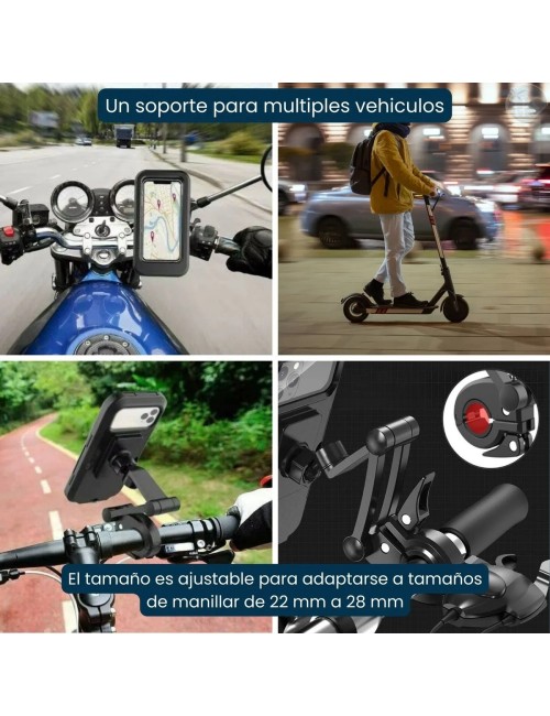 Soporte Celular Impermeable Moto Bici 360° Universal 6.8 Negro