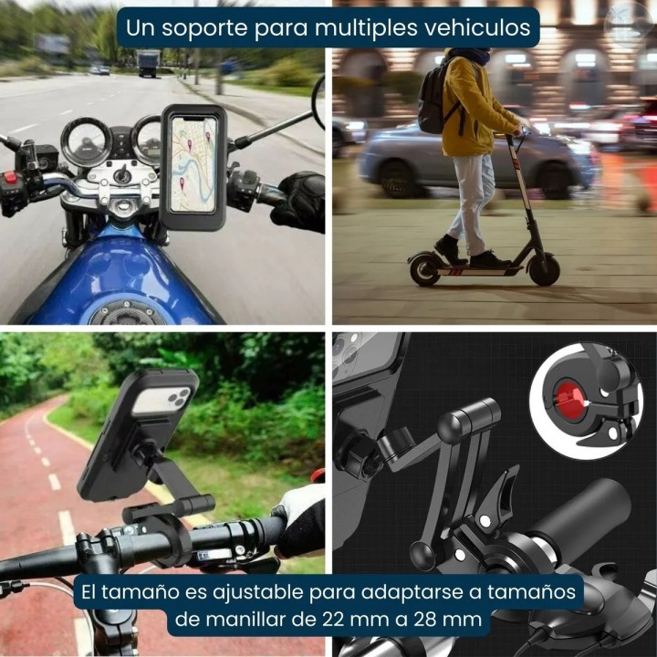 Soporte Celular Impermeable Moto Bici 360° Universal 6.8 Negro