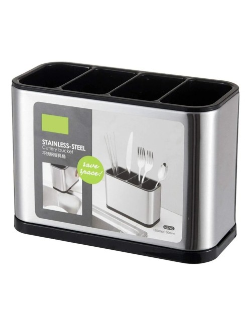 Organizador Escurridor De Cubiertos Acero Inoxidable 4 Cav Plateado