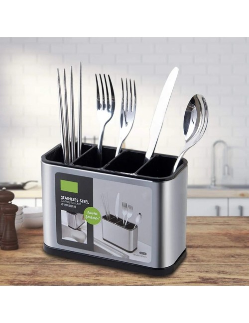 Organizador Escurridor De Cubiertos Acero Inoxidable 4 Cav Plateado