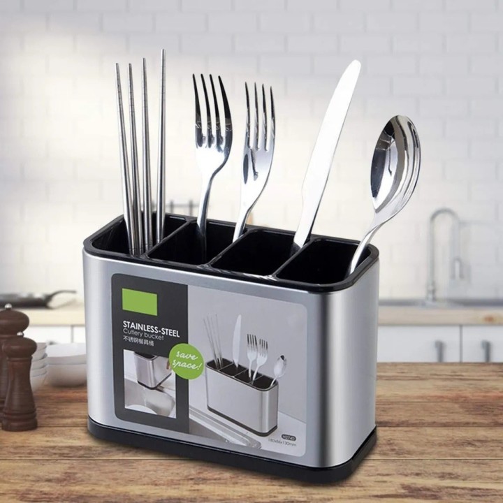 Organizador Escurridor De Cubiertos Acero Inoxidable 4 Cav Plateado