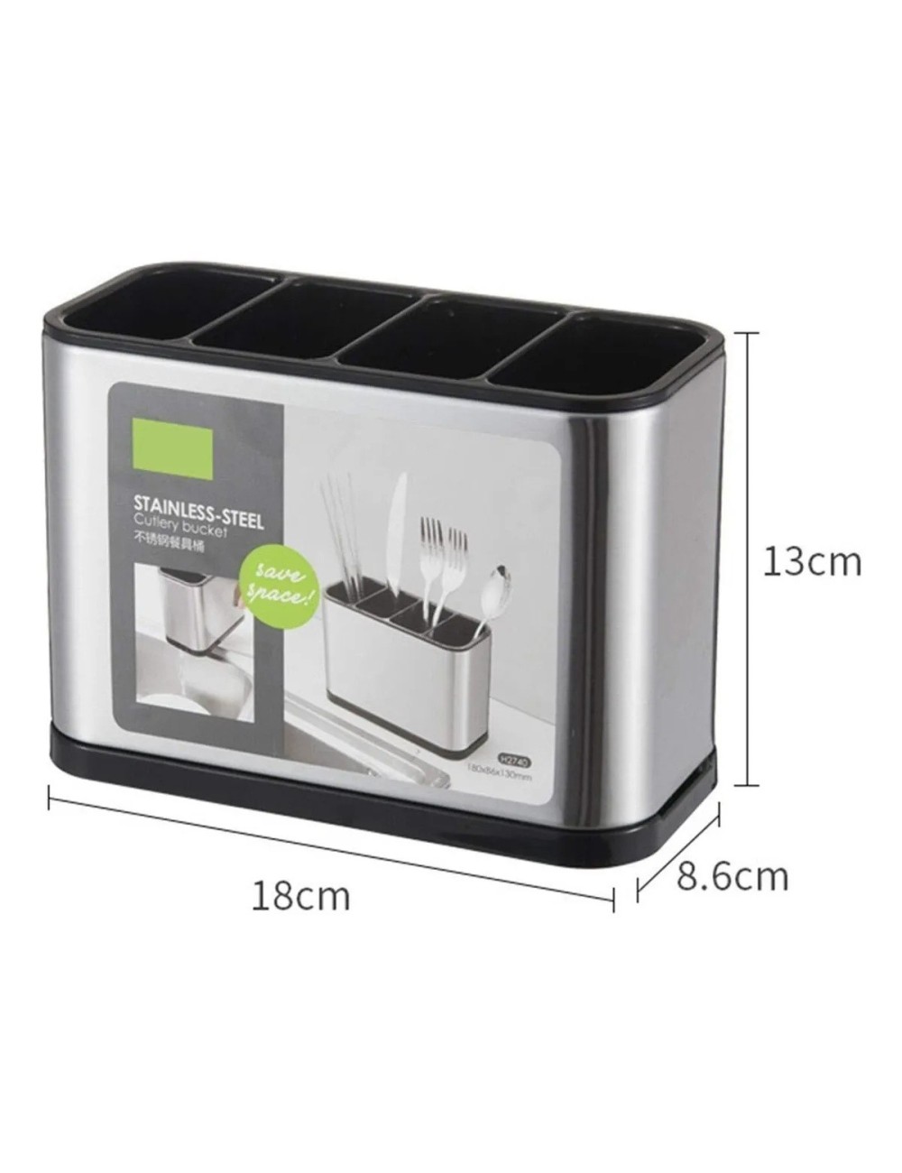 Organizador Escurridor De Cubiertos Acero Inoxidable 4 Cav Plateado