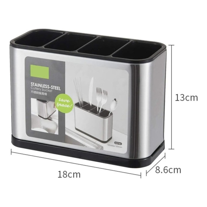 Organizador Escurridor De Cubiertos Acero Inoxidable 4 Cav Plateado