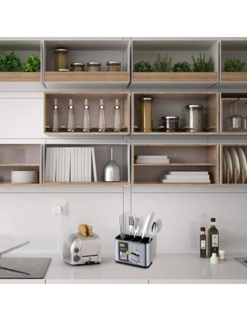 Organizador Escurridor De Cubiertos Acero Inoxidable 4 Cav Plateado
